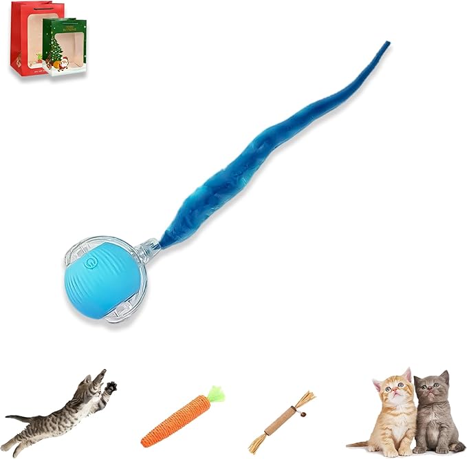 2026 New Generation Interactive Cat Toys Indoor, 360° Smart Automatic Cat Ball Three Modes with Long-Lasting Durability, for All Cats & Dogs (Blue, Wake C)