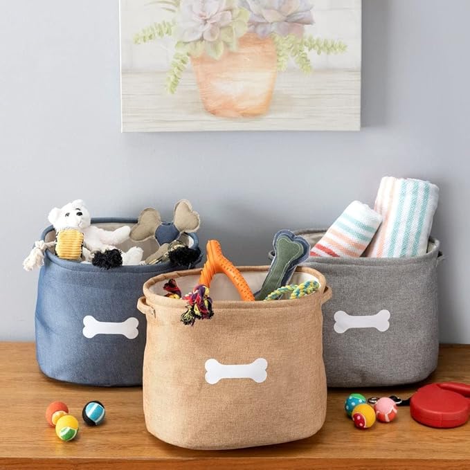 Park Life Designs - Dog Toy Storage for All Pets, Including Cats, Puppies, and Kittens (Capri, Blue, White Bone)