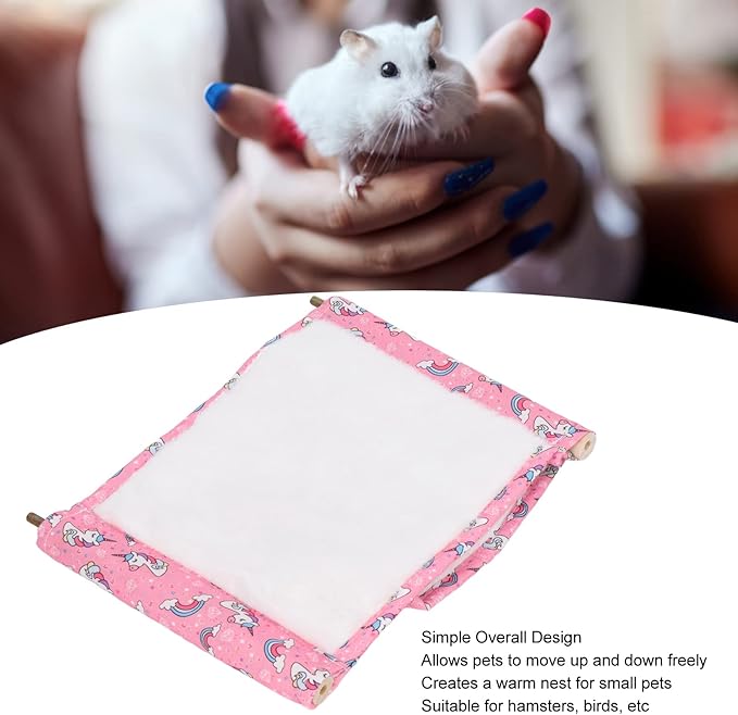 Small Pet Hammock House | Double Layer Warm Hanging Bed with Perch | Soft Flannel Hideaway for Hamsters/Parrots/Birds | Cage Accessory Toy (L)