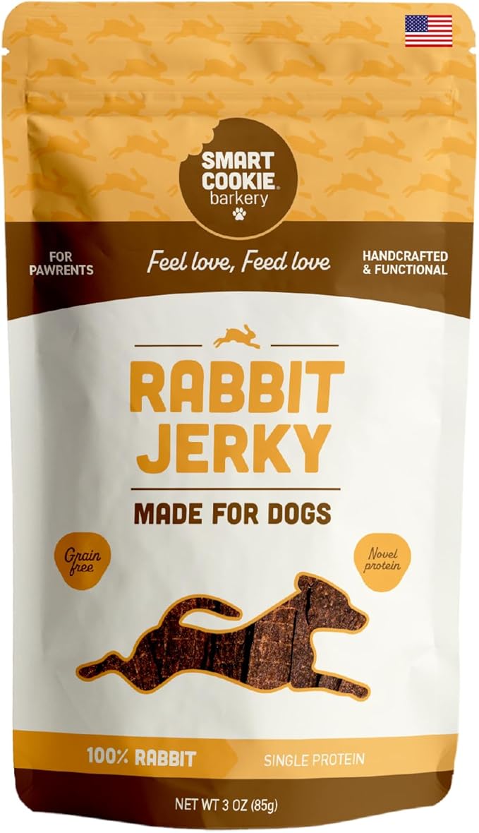 Smart Cookie Single Ingredient Rabbit Jerky Dog Treats - Training Treat Strips for Dogs and Puppies with Allergies, Sensitive Stomachs - Dehydrated, 100% Meat, Grain Free, Made in USA - 3oz, Pack of 1