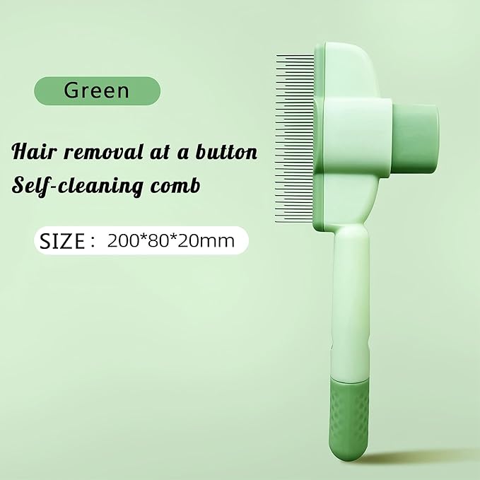 2025 Self-Cleaning Pet Hair Removal Comb & Flea Comb for Cats and Dogs Stainless Steel Grooming Brush with Release Button, De-Shedding Tool for Hair, Massaging Tangle-Free Pet Comb (Green)