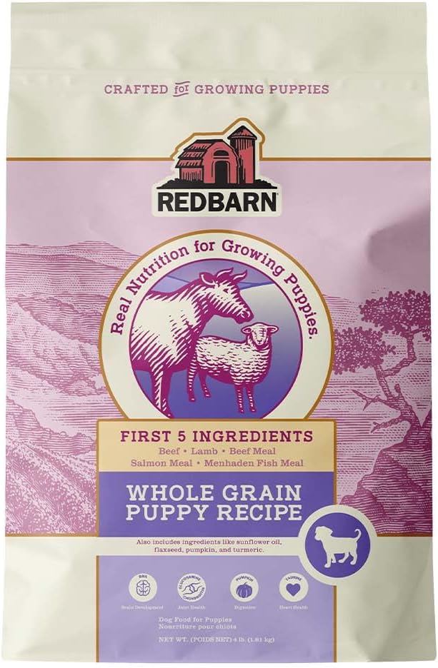 Redbarn Whole Grain Puppy Dry Dog Food - Beef & Lamb Recipe - 4 lbs - Made in USA with DHA, EPA, Probiotics for Healthy Brain Development, Digestive Health & Immunity