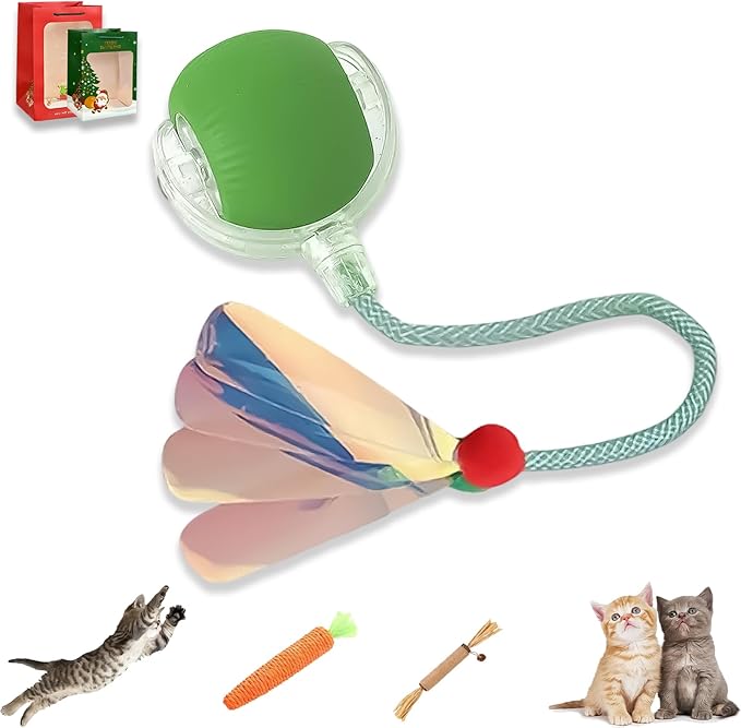 2026 New Generation Interactive Cat Toys Indoor, 360° Smart Automatic Cat Ball Three Modes with Long-Lasting Durability, for All Cats & Dogs (Green, Wake D)