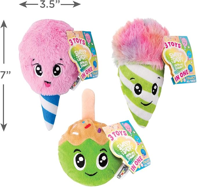 Outward Hound Surprise Destroy Them All Sweet Shop Dog Toy - 3-in-1 Dog Toy, Collect All of The Squeakin Sweet Treats! (Pack of 3)