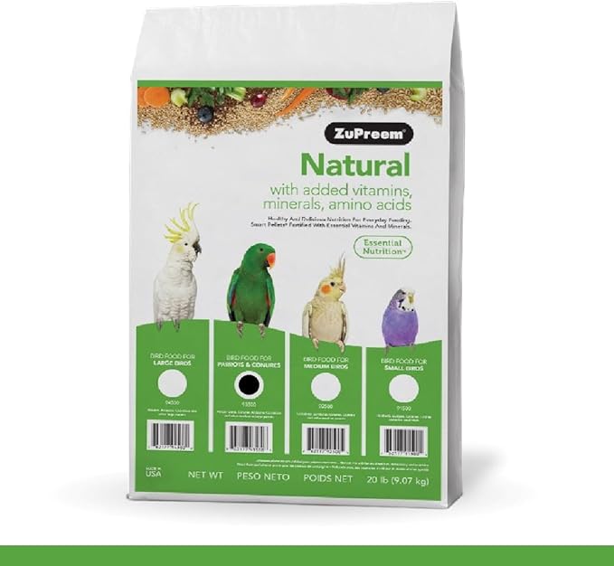 ZuPreem True Harvest Bird Pellets, Daily Bird Food for Parrot, Conure, Caique, African Grey, Eclectus, Small Cockatoo, Core Nutrition with Added Vitamins, Parrot Food (ML, 20 lbs)