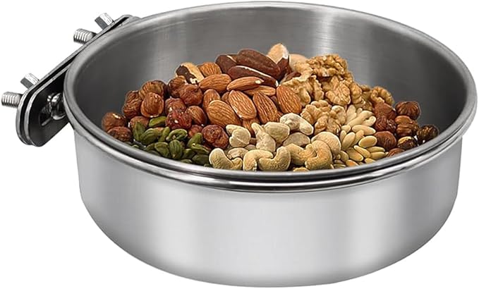 TAODAN 2PCS Stainless Steel Bird Feeder Bowl with Clip Birdcage Accessories Suitable for Ferrets Parrots Pigeons Chinchillas Hamsters