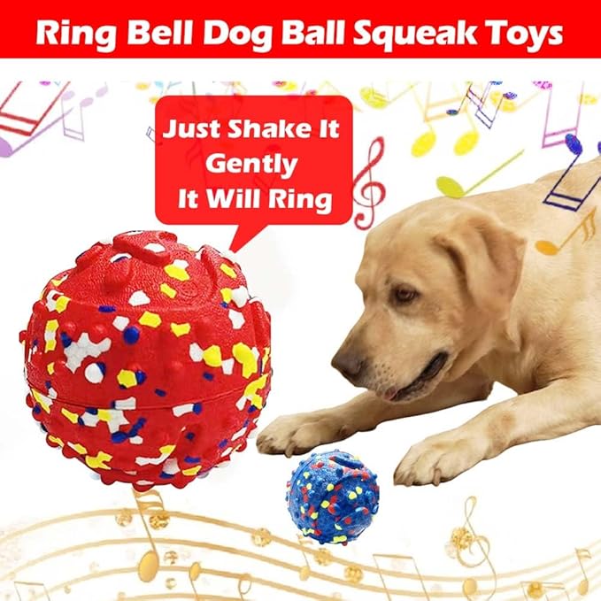 2Pack Dog Ball Squeak Toys Indestructible Dog Ball Float On Water Fetch Bouncy Durable Solid Rubber Ball for Puppy Small and Medium Dogs Playing Toys (Bell Ball 2Pcs)