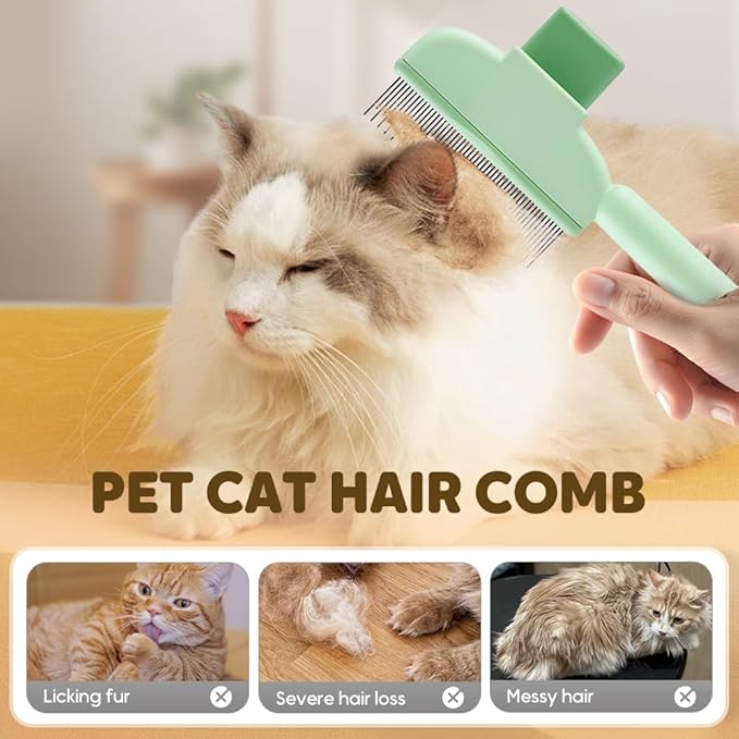 Cat Self Cleaning Pet Hair Removal Comb, 2026 New Cat Grooming Brush, Pet Comb with Long Short Stainless Steel Metal Teeth, Pet Grooming Supplies for Cat, Dog (2, Green)