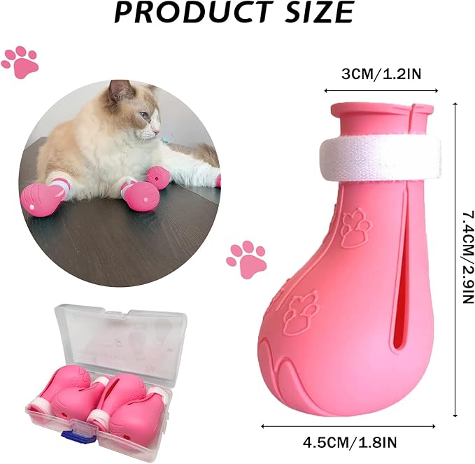 Cat Claw Covers - Anti-Scratch Cat Boots, Adjustable Silicone Paw Protectors for Grooming & Bathing, Soft & Comfortable (Pink)
