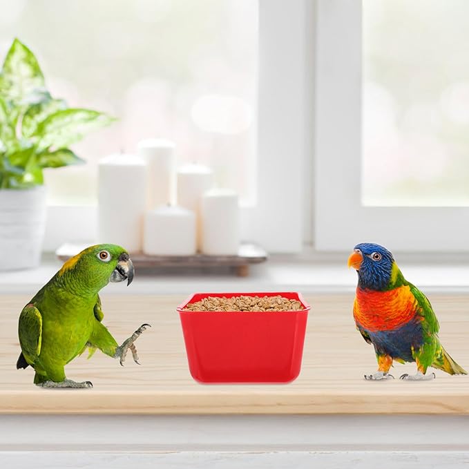 DECHOUS 6pcs Hanging Bird Cage Cups and Water Feeders for Parrots, Chickens, Rabbits – Red Plastic Small Feeding Bowls for Poultry, Pigeons, and Cage Pets