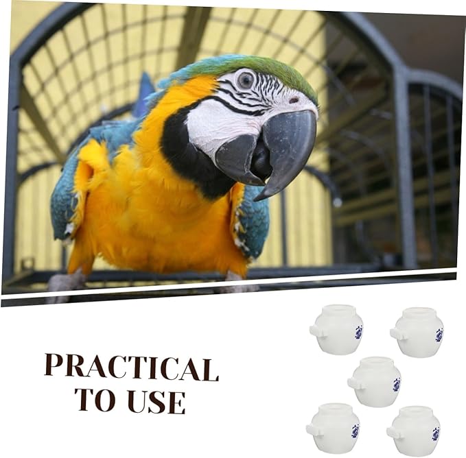 5pcs Large Round Parrot Food Bowls Blue and White Porcelain Pattern, Bird Cage Feeding Cups for Parakeet and Cockatiel Supplies