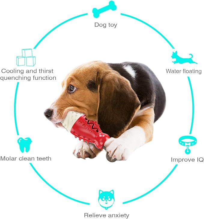 Natural Coffee Wood Dog Toy - Cooling Freezable TPR Teething Chew & Treat Dispensing Enrichment Toy - Sustainable for Small Medium Large Breeds (Red)