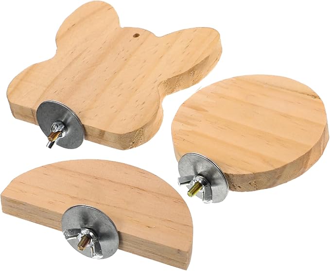 Totority 3pcs Hamster Accessories Wooden Parrot Toy Guinea Pig Stand Platform Bird Cage Decor Hamster Jump Board