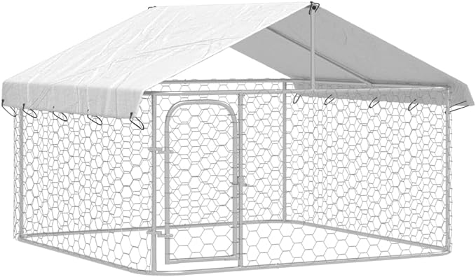 vidaXL Outdoor Dog Kennel, Dog Pen Kennel Playpen House with Roof, Heavy Duty Dog Crate Outdoor Metal Pet Animal Cage Fence for Yard