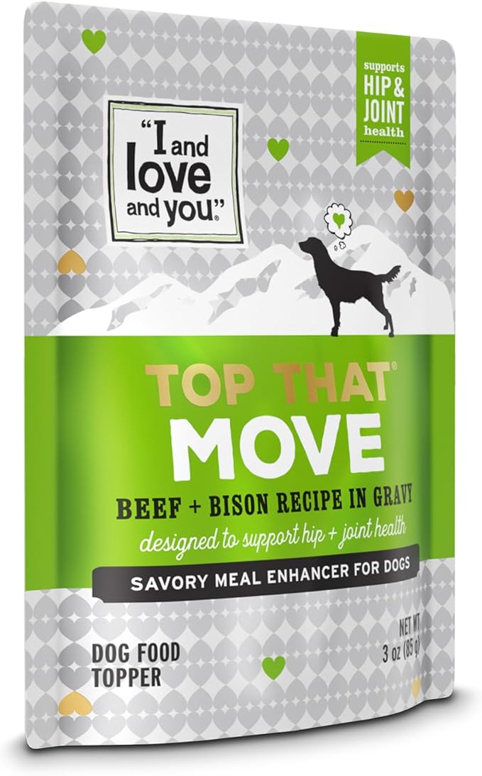 I AND LOVE AND YOU Wet Dog Food Toppers - Top that Move Beef with Bison Recipe in Gravy, Meal Enhancer Topper, 3oz 12pk