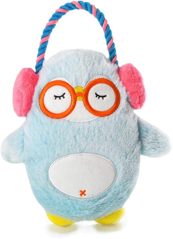 HugSmart Pet – Melody Bros | Squeaky Plush Rope Tug Dog Toy with Less Stuffing - Penguin