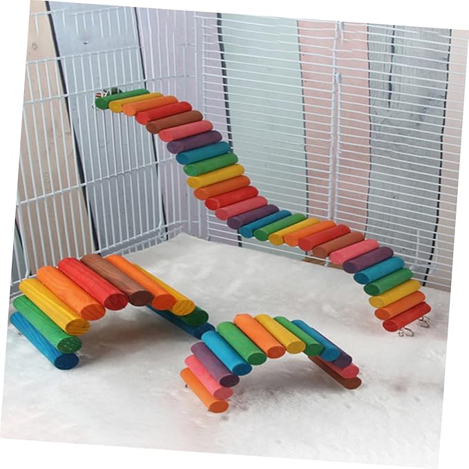 Happyyami 1pc Colorful Parrot Ladder Natural Wood Climbing Toy for Hamsters and Pets Exercise Bridge Safe and Sturdy Design for Bird Cages and Pet Accessories
