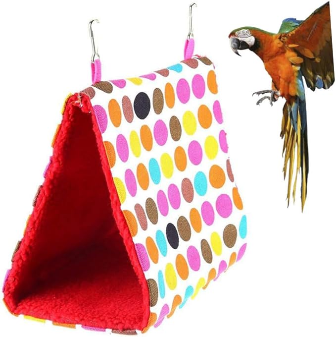 Milisten Triangle Parrot Hammock Cozy Hanging Bed for Pets Warm Round Dot Bird Nest for Parakeets Lovebirds and Cockatoos for Bird Cages and Home Decor