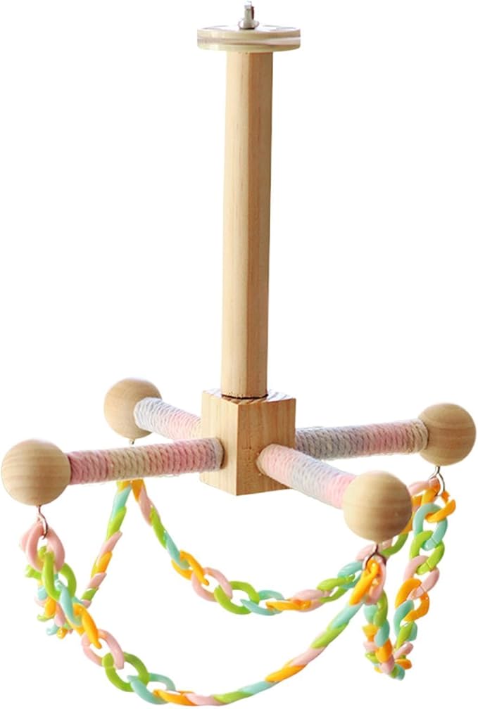 Wooden Pet Swing Toy - Bird Cage Hanging sSwing Perch Climbing Accessory, Natural Chew Safe Small Animal Toy | Hamster Guinea Pig