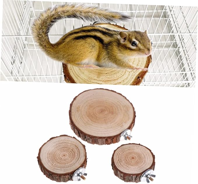 BESTonZON Round Wooden Pet Platform Stand Rack for Animals Natural Wood for Parrots Hamsters and Gerbils Bird Cage Accessory