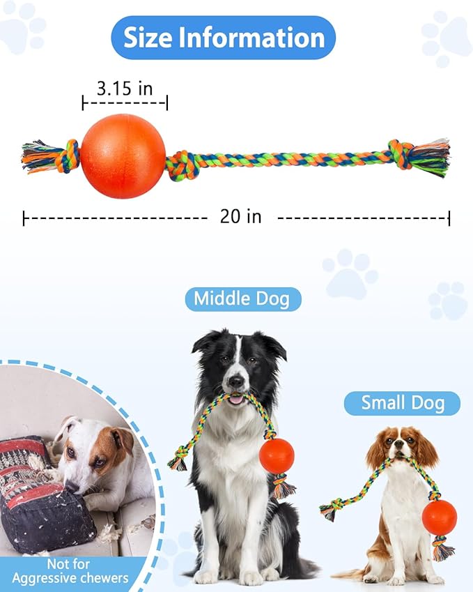 Harhana Rope Toys With Squeaky Ball - Tug of War Toy for Small, Medium Dogs - Durable Rubber, Interactive Fetch Toys for Boredom