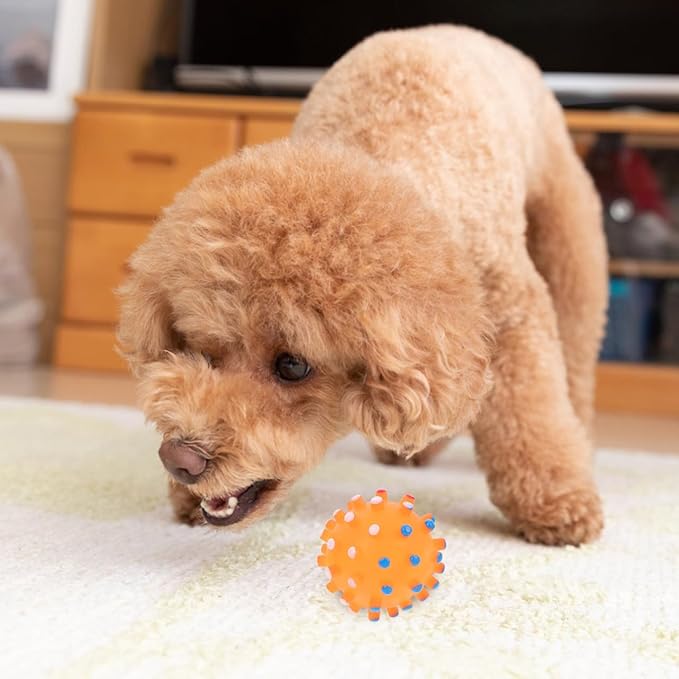 Beavorty Small Thorn Ball Dog Toy with Squeaker 2.75 Inch Vinyl Chew Ball Quack Sound Pet Toy for Interactive Play Stress Relief Cats Dogs