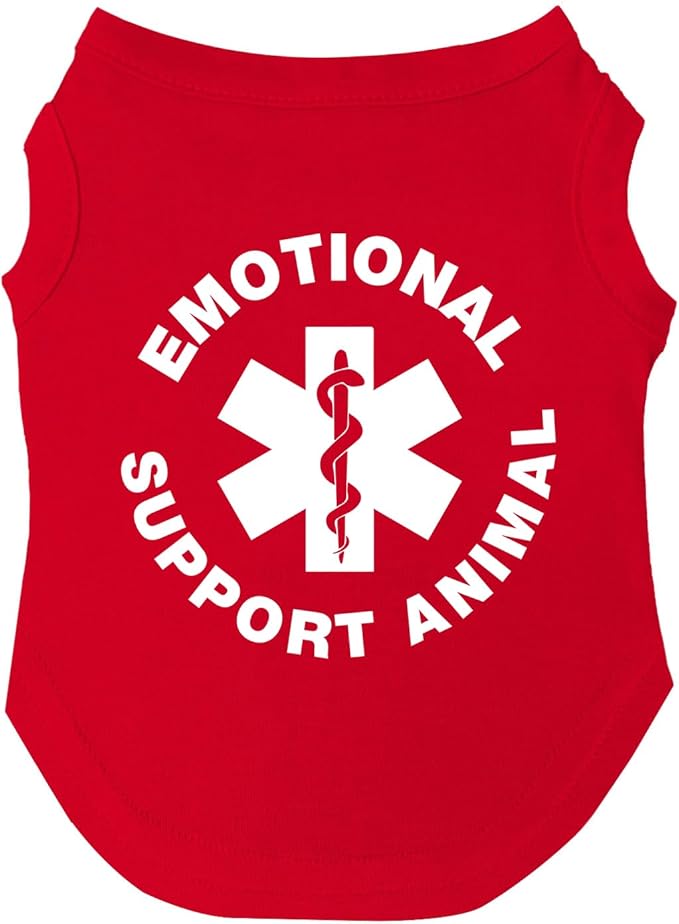Emotional Support Animal Dog Tee Shirt | Sleeveless Breeds | Service Dog | Working Animal | Assistance |Red, Small 209