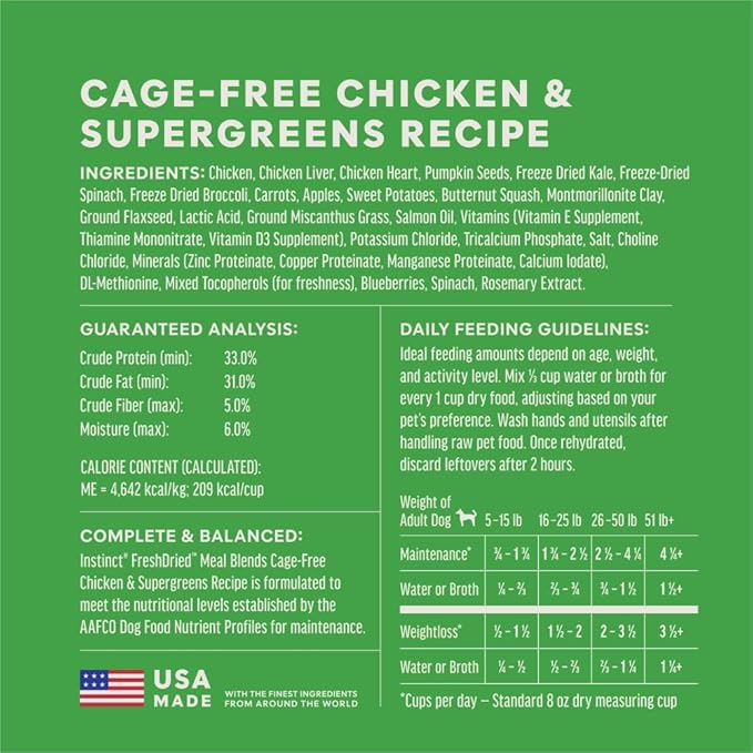 Instinct FreshDried Meal Blends, Freeze Dried Dog Food, Grain Free - Chicken & SuperGreens Blend, 3 oz. Bag