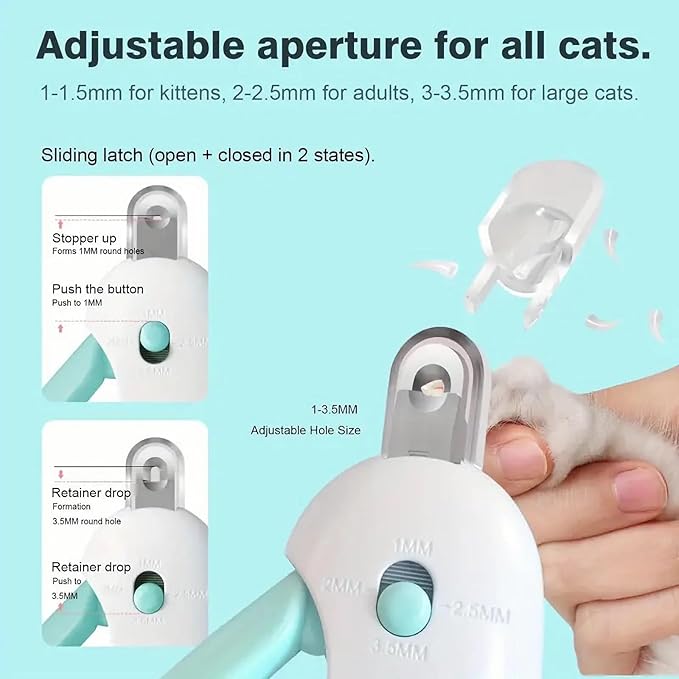 Adjustable Cat Nail Clipper to Avoid Excessive Cutting, Cat Nail Trimmer with Nail File, Pet Nail Clippers for Kitten Bunny Guinea Pig Rabbit Ferret (Blue)