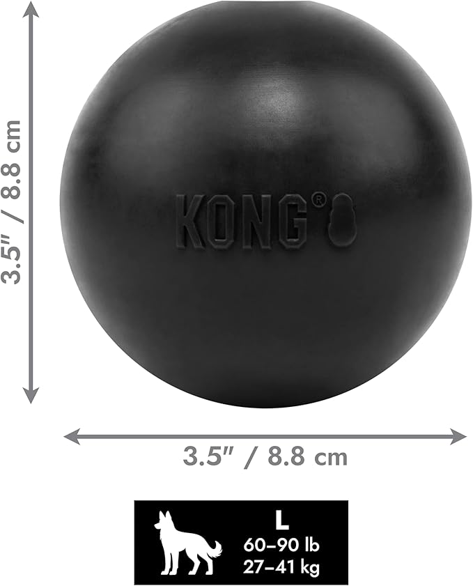 KONG Extreme Ball with Hole - Fetch Toy - Durable Dog Toy for Training, Interactive Playtime & More - Natural Extreme Rubber Ball - Black - for Large Dogs