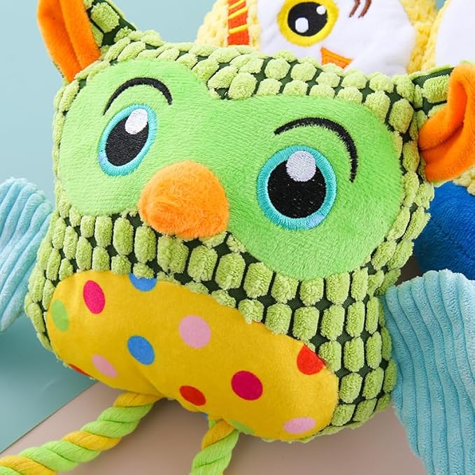 Colorful Owl Pet Toy, Dog and Cat Chew Toy for Interactive Training, Durable Plush with Squeaky Sound, Multiple Owl Designs Available, Made of Corn Plush and PP Cotton (Chessboard Owl)