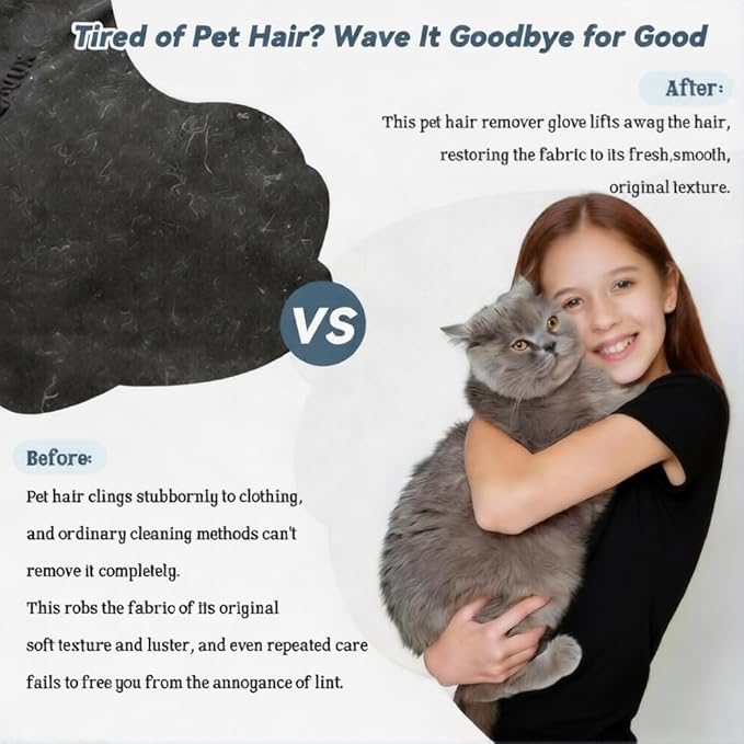 Teruntrue 8 Pack Pet Hair Removal Gloves, Double-Sided Electrostatic Grooming Glove, Reusable Deshedding Gloves for Dogs Cats, Fit Furniture Sofa Carpet Clothes Bed Home Upholstery