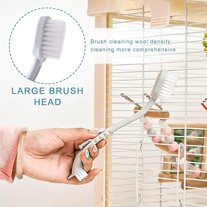 Bird Cage Brushes Cleaner with Two Brush Heads Long Handle Tool for Small Animal Birds Hamster Ferret Turtle Cages Cleaning (3PC)