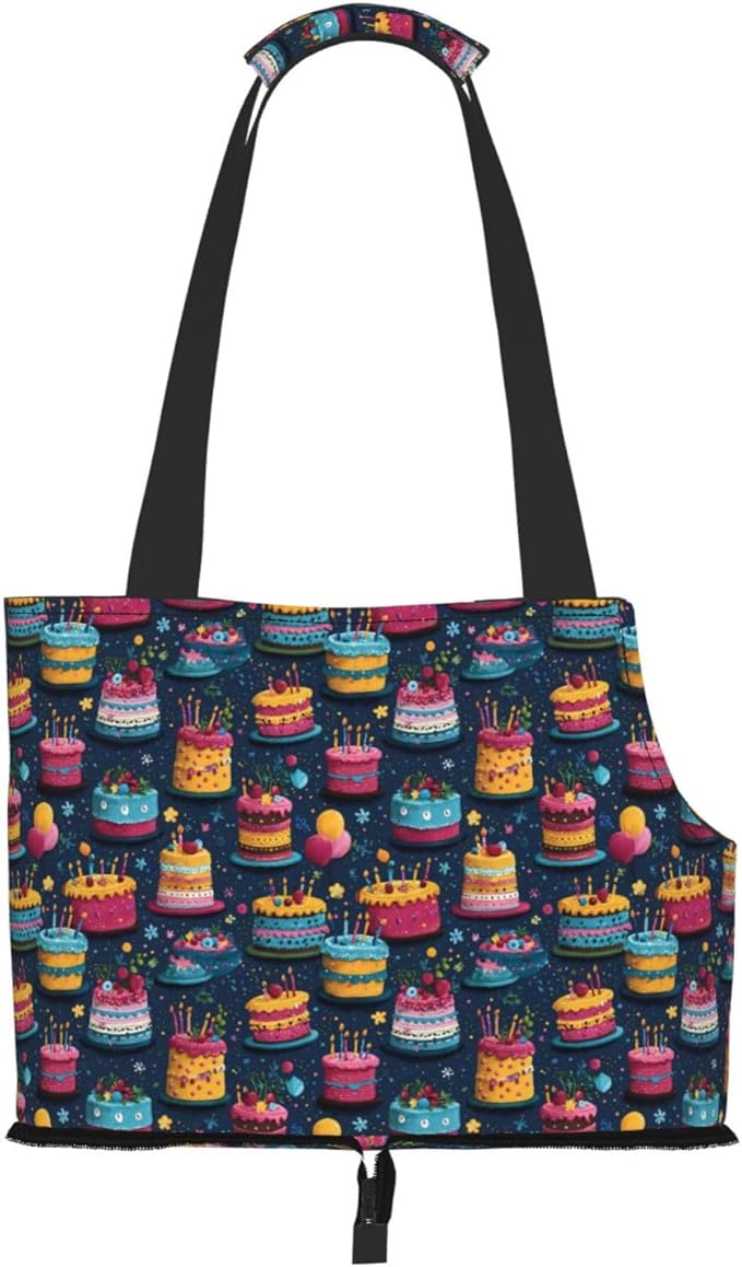 Birthday Cake (1) Print Foldable Pet Tote Bag, Shoulder Carrier for Small Dogs and Cats