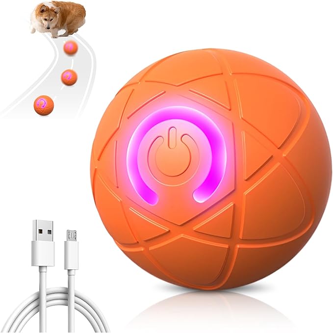 hoehew Interactive Dog Ball, 2025 New Automatic Moving Balls for Pet, LED Shaky Ball Toy, Upgraded Vibrating Dog Balls Shaking Toys for Small Dogs Cats, Donnot Suit Medium & Large Dogs (Orange)