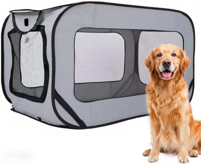 36 Inch Foldable Dog Kennel for Large Dogs, Portable Waterproof Pop-Up Pet Crate, Indoor Outdoor Travel Car Seat Kennel（Grey）