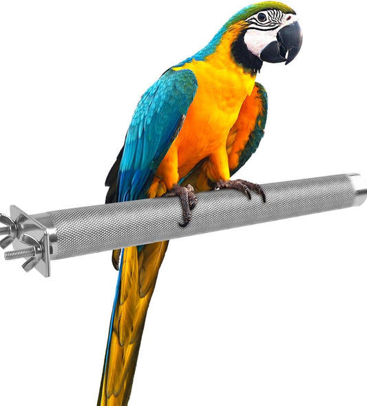 KATUMO Parrot Perch - Stainless Steel African Grey Perch Bird Cage Accessories for Small to Large Parrots (11.8 x 1.2 inch)