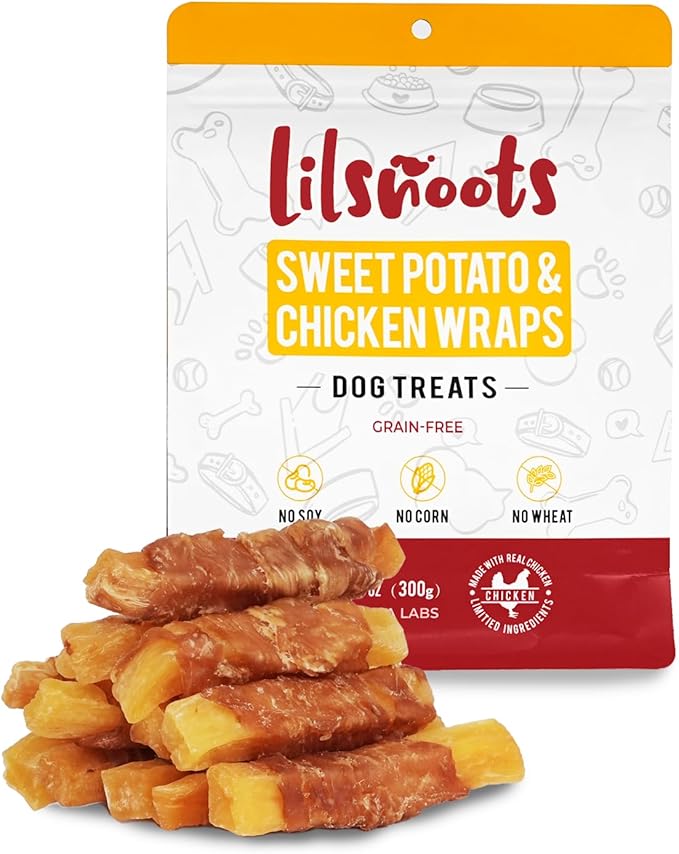 Chicken Wrapped Sweet Potato Dog Treats, Rawhide Free Chicken Jerky Training Treats for Dogs, Limited Ingredient, Grain Gluten Free, Low Fat High Protein with Taurine, 10.6 oz