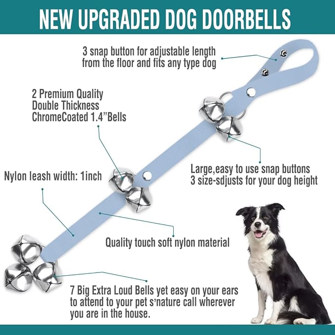 BLUETREE 2 Pack Dog Doorbells Premium Quality Training Potty Great Dog Bells Adjustable Door Bell Dog Bells for Potty Training Your Puppy The Easy Way - 7 Extra Large Loud 1.4 DoorBells