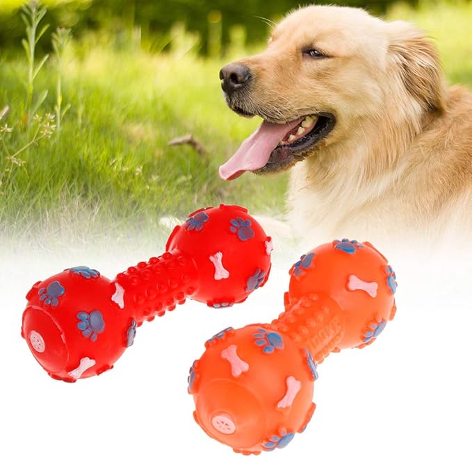 Rubber Barbell Soft Chew Bite Molar Teeth Toys Play Funny Footprint Bone Pet Cat Kitten Dog Puppy Products Interactive Dumbbell Toy