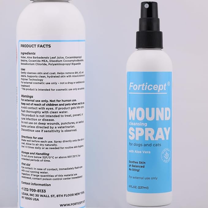 Forticept Hot Spot & Wound Care Kit, Itch Relief Spray for Dogs and Cats 8 oz + Promote Healing Wound Hydrogel 4 oz. + Self-Adhesive Wrap, First Aid for Dogs and Cats