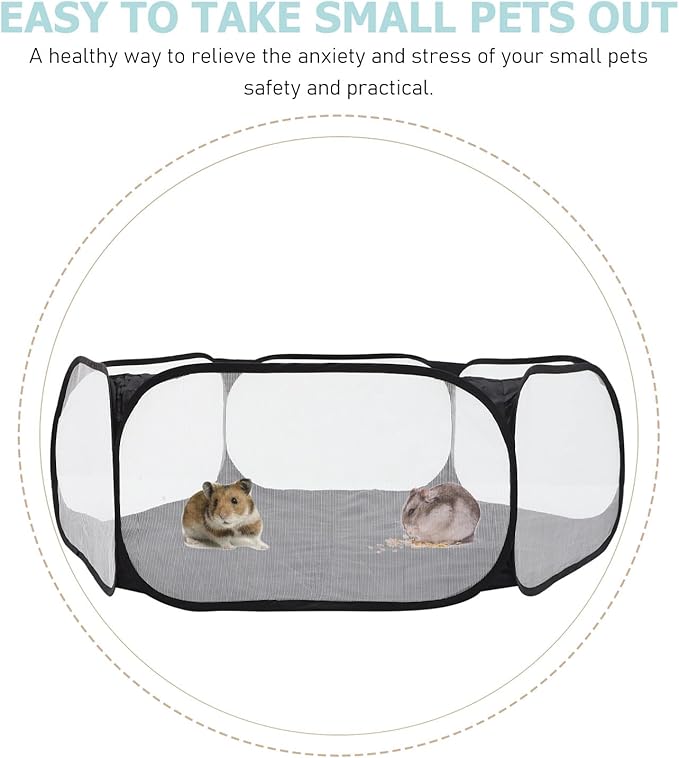 TEHAUX Foldable Pet Playpen Fence with Hexagonal Polyester Mesh, Reusable Indoor and Outdoor Puppy Safety Pen, Small Dog and Puppy Game Tent, Black