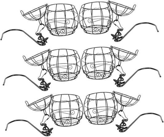 6pcs Outdoor Garden Hanging Bird Feeder Set with Metal Chain, Black Wild Bird Feeding Tool for Patio and Backyard Birding