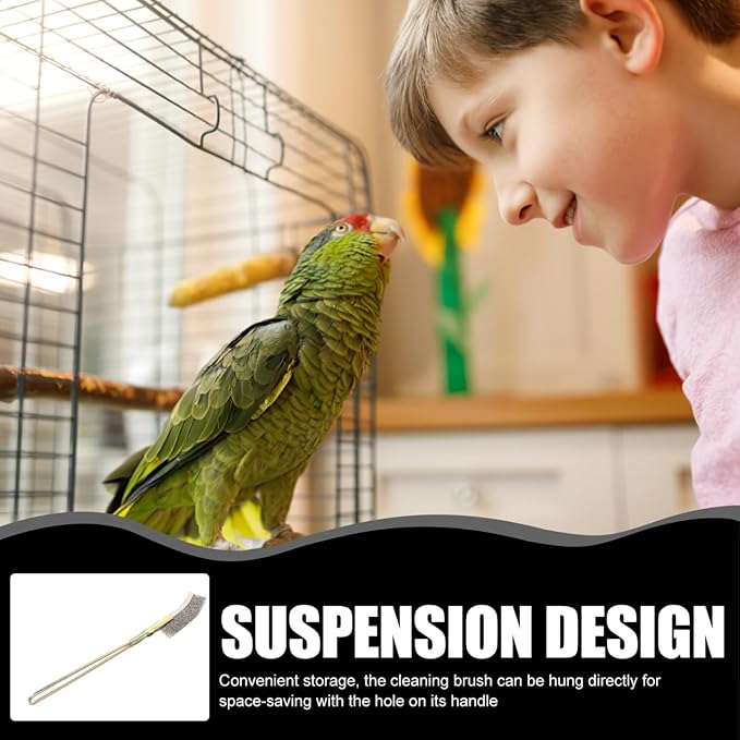Ipetboom Bird Cage Cleaning Brush Set with Long Handle 2-Piece Pet Cage Cleaner Tools Featuring Straight and Elbow Heads for Hard-to-Reach Corners Hanging Storage Hole for Easy Use
