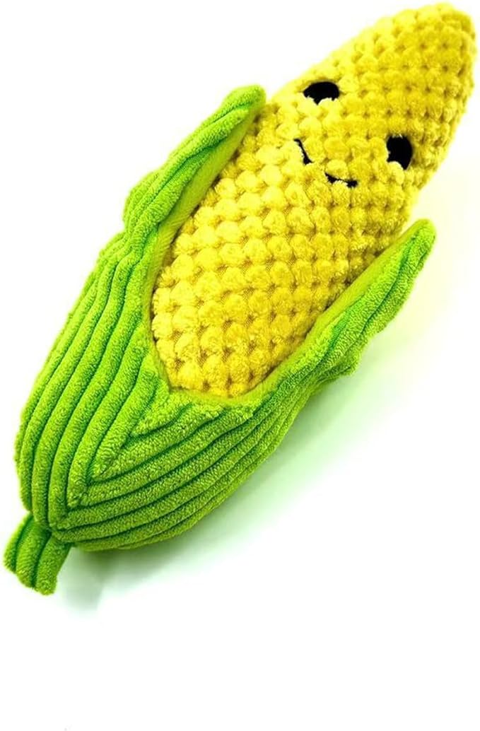 Broccoli & Corn Plush Pet Squeak Toys - Soft Plush with Squeaker, Cotton Filling, Portable Chew Toys for Small & Medium Dogs (Corn)