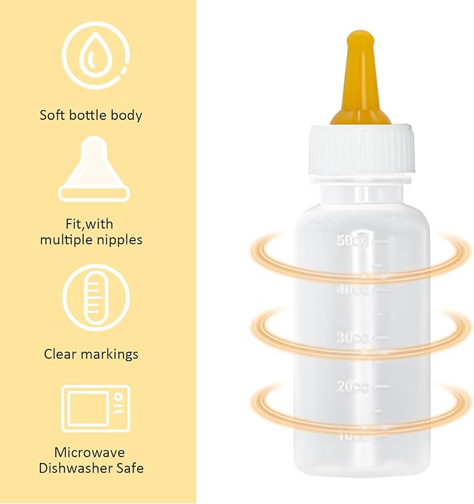 Pet Nursing Bottle, Pet Feeding Nipple, Milk Nursing Bottle Kits for Puppy & Kitten, with 1 * Pet Feeding Bottle, 3 * Animal Feeding Nipple, Fit for Cats, Dogs Kittens, Puppies, Rabbits, Squirrels