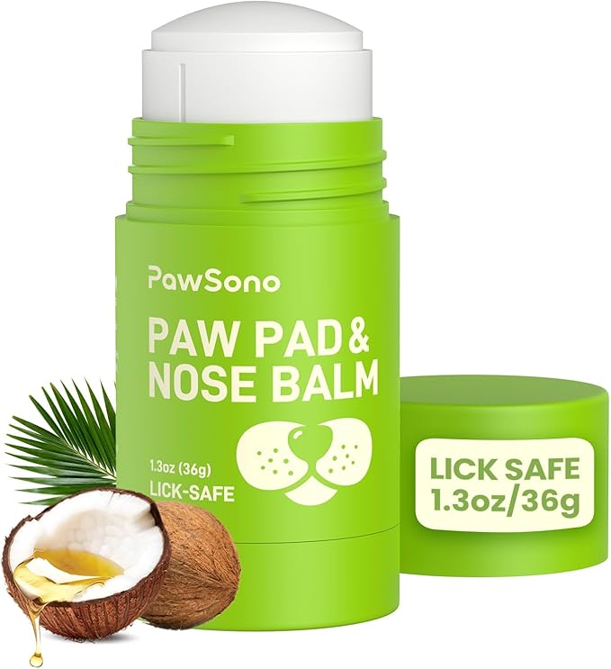 PawSono Lick-Safe Dog Paw & Nose Balm with Coconut Oil | All-Natural Moisturizer & Soother for Dry, Cracked Pads & Snout | Heat & Cold Pavement Protection Wax | Horse Hoof, Joint Care (1.3 oz