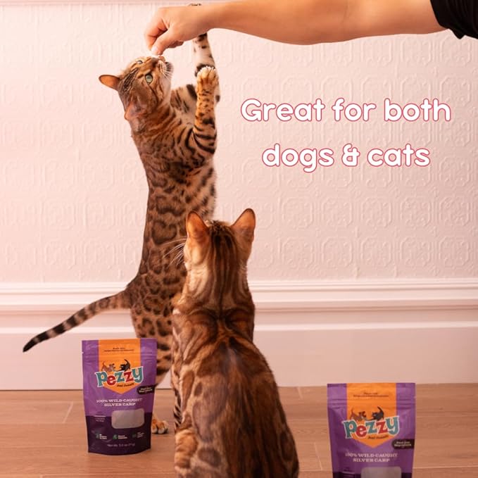 Pezzy Pets Silver Carp Chips Dog & Cat Treats | Single Ingredient | Wild Caught | Made w/Invasive Fish | Grain Free | High Protein + Low Fat | Hypoallergenic | Made in The USA (2 Pack)