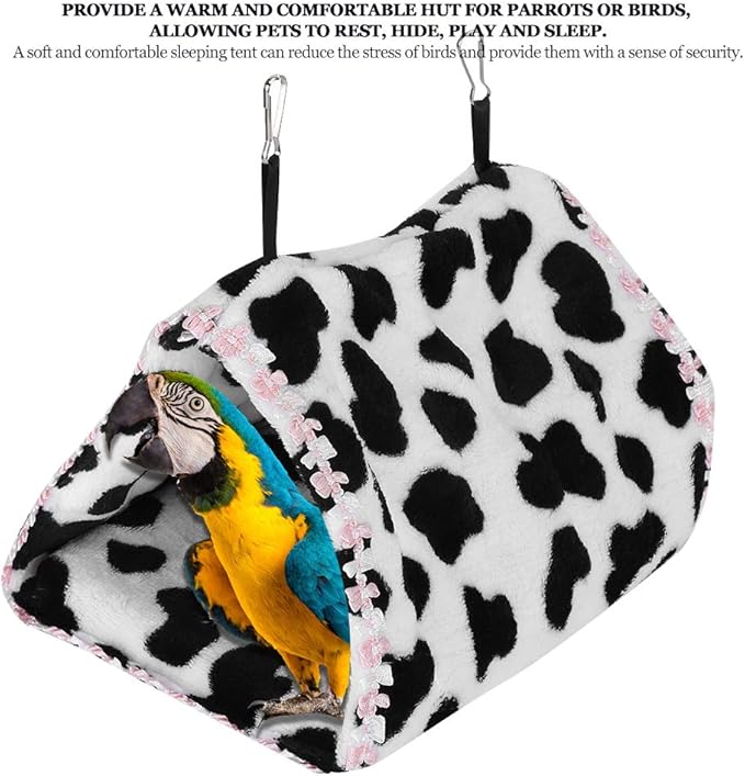 Pet Parrot Triangular Hanging House Bed Tube Hammock, Small Animal Warm Plush Nest, Soft Velvet Sleeping Tent with Metal Hooks for Guinea Pig Hedgehog Hamster Bird Cage Accessories (M)