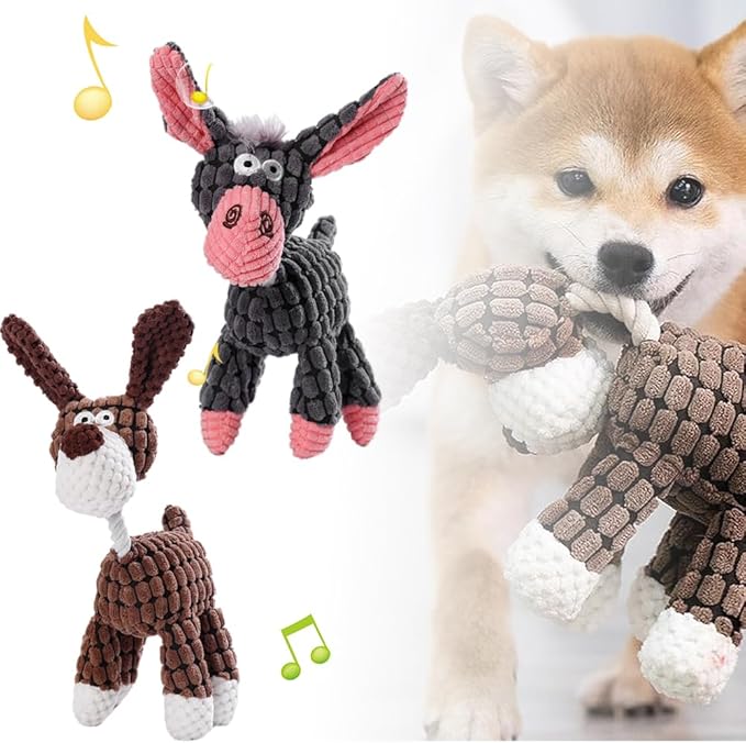 2026 New Dog Toys, Indestructible Plush Dog Toy for Aggressive Chewers, Interactive Squeaky Soft Puppy Chew Toy, Durable Teething Toys for Small Medium Large Dogs (Black+White)